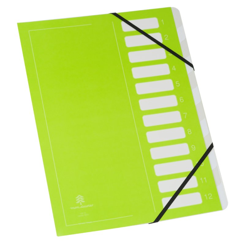 extendos Flashy sorting folder, 12 compartments, green, 240×320 mm